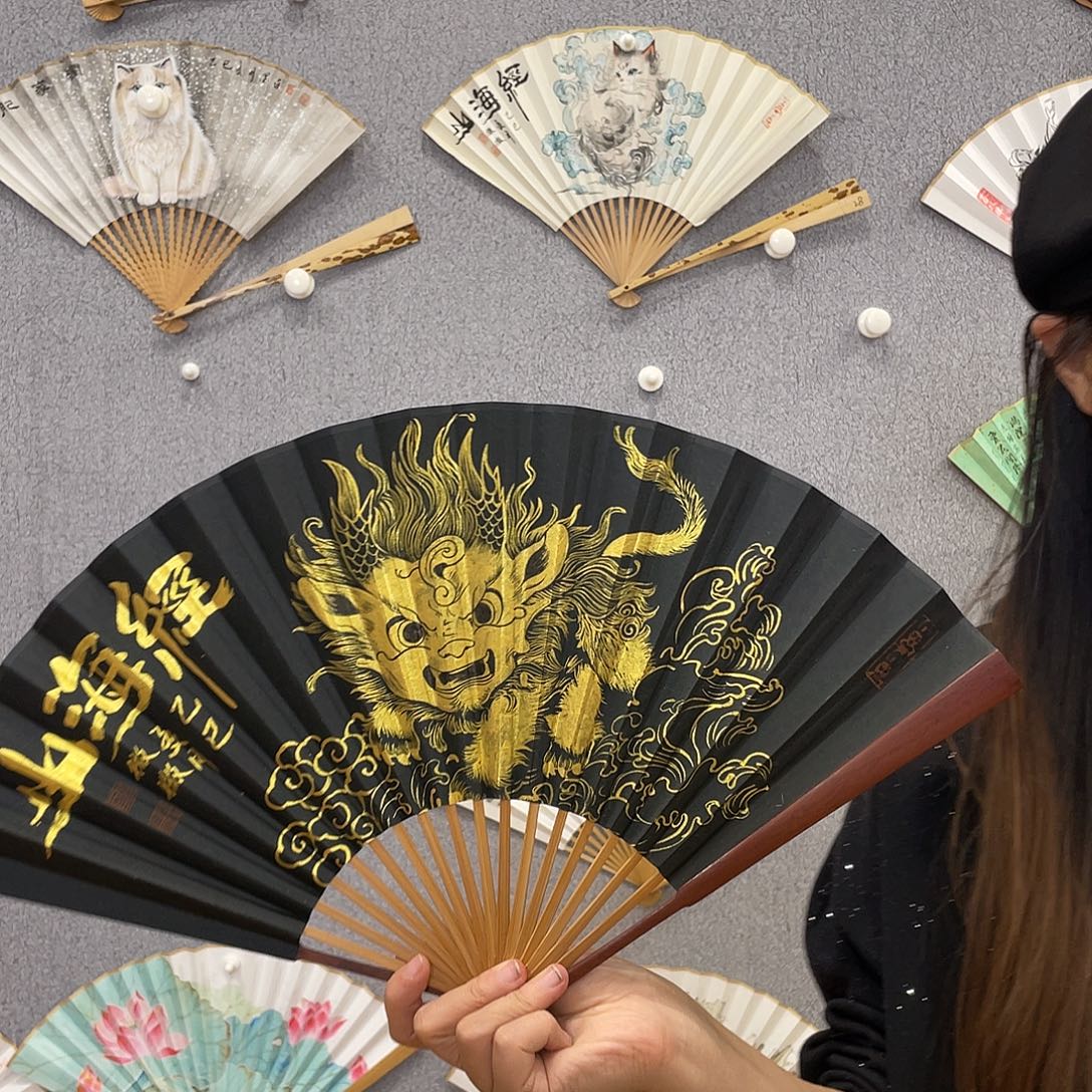 书法95寸红木纯手绘-文玩扇骨（默认粘好）