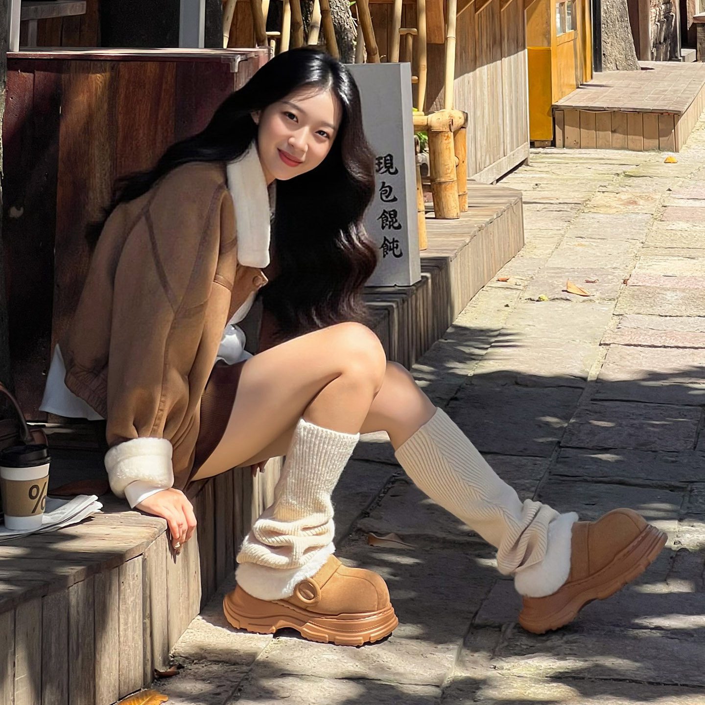 9935冬季新款保暖冬境松糕毛绒暖拖居家外穿厚底增高棉拖