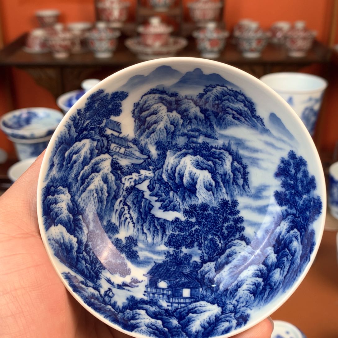 山水主人杯手工手绘