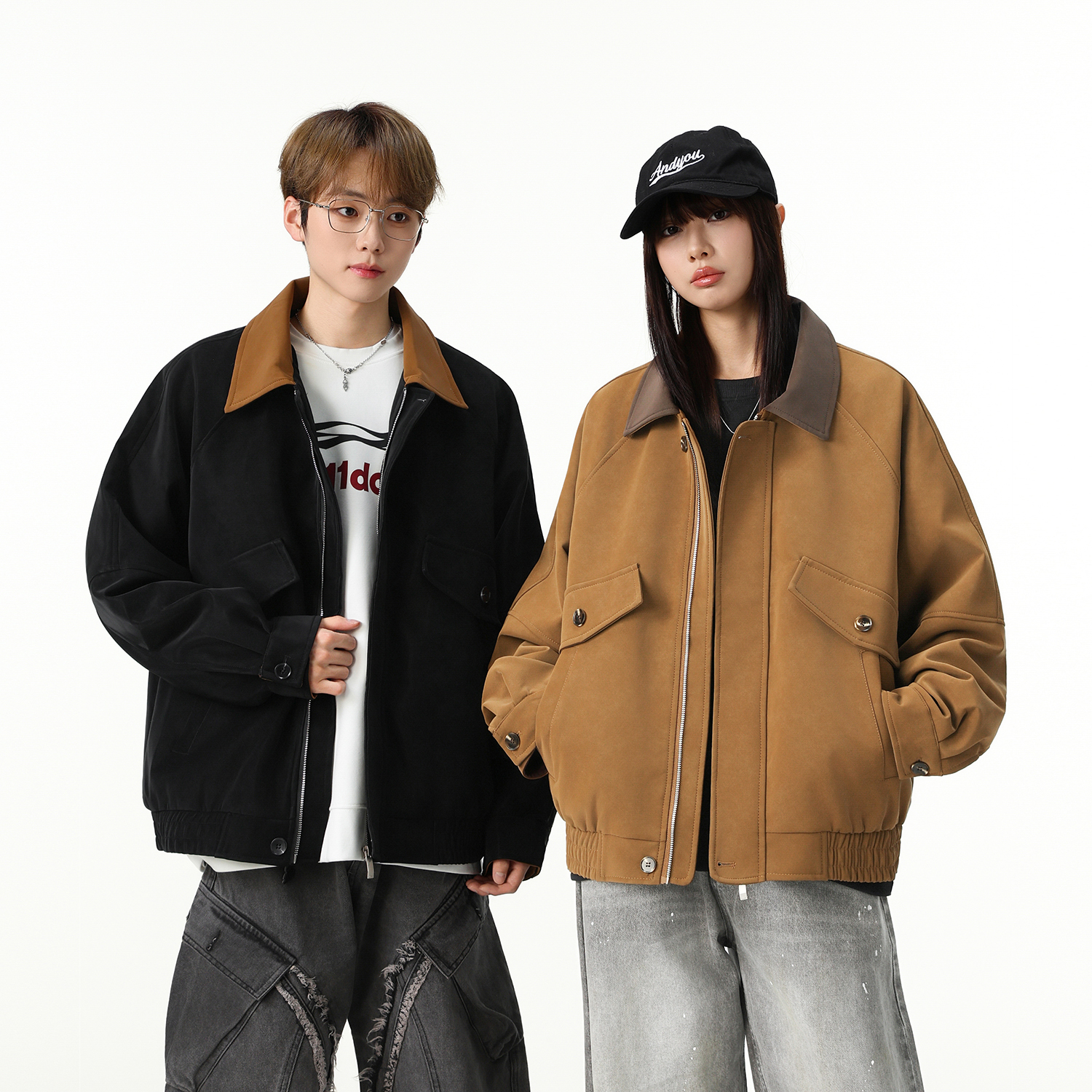 MANRE SHOW冬季加绒加厚皮夹克男潮流显瘦美式潮流保暖座山雕外套