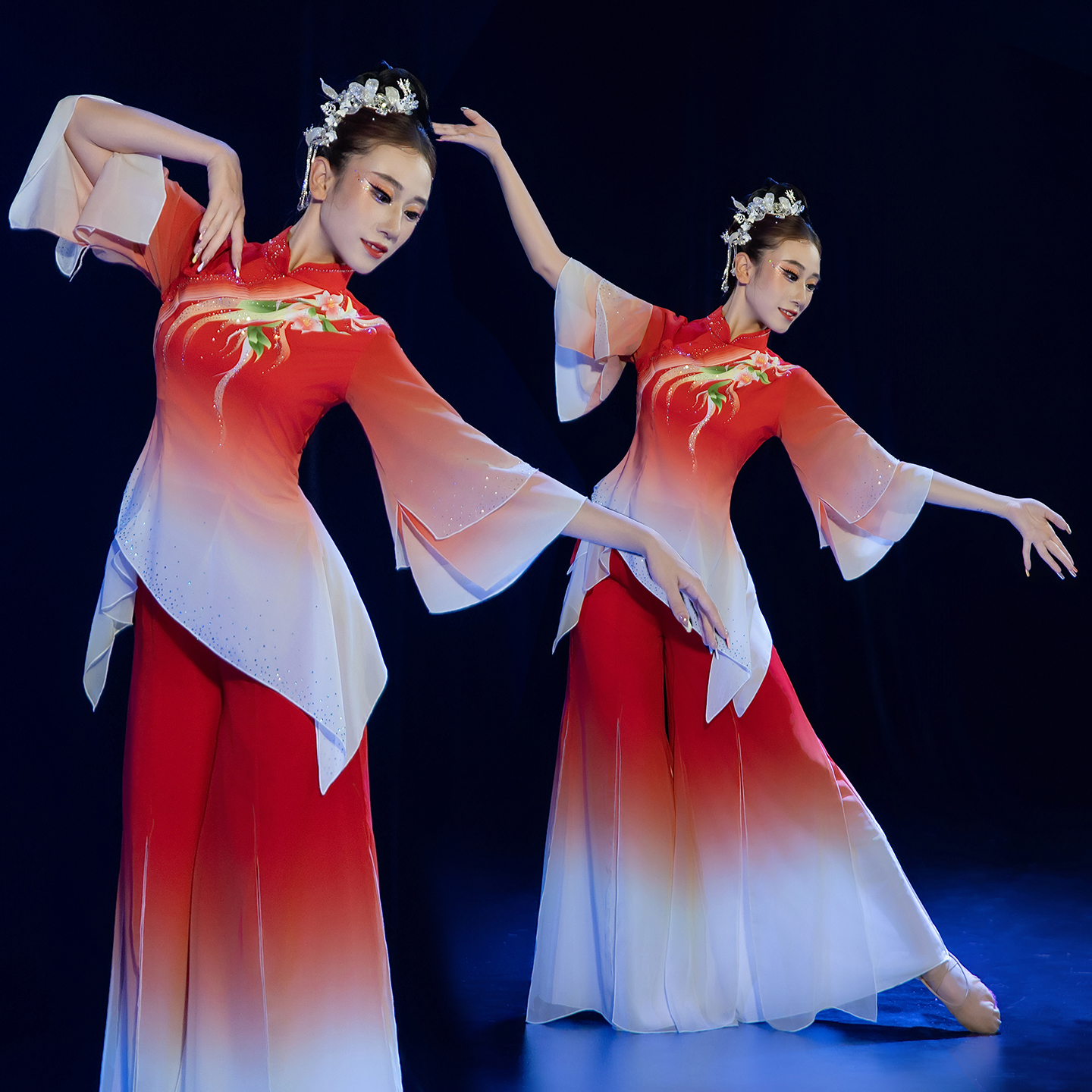 原创梨花古典舞演出服女飘逸中国风现代扇子舞蹈服装仙女秧歌套装