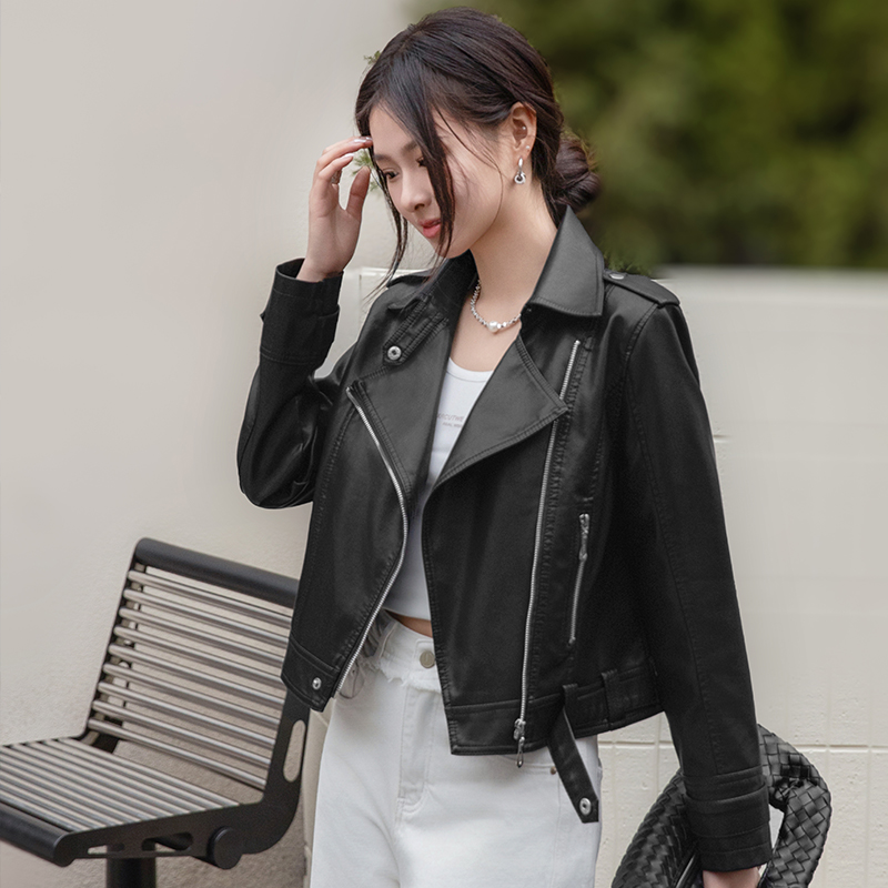 真皮洋气网红显瘦气质小个子皮衣2025年早秋时尚翻领港风小外套女