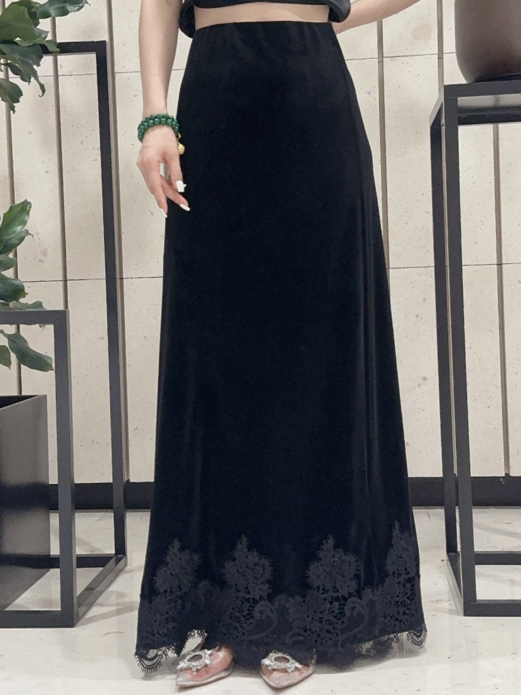 Betty Bairn【匠心/绾花归 】高定春款丝绒松紧腰半裙25B-BW10656