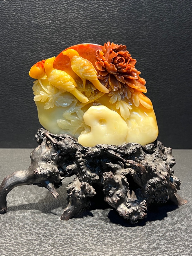 寿山芙蓉石花鸟摆件