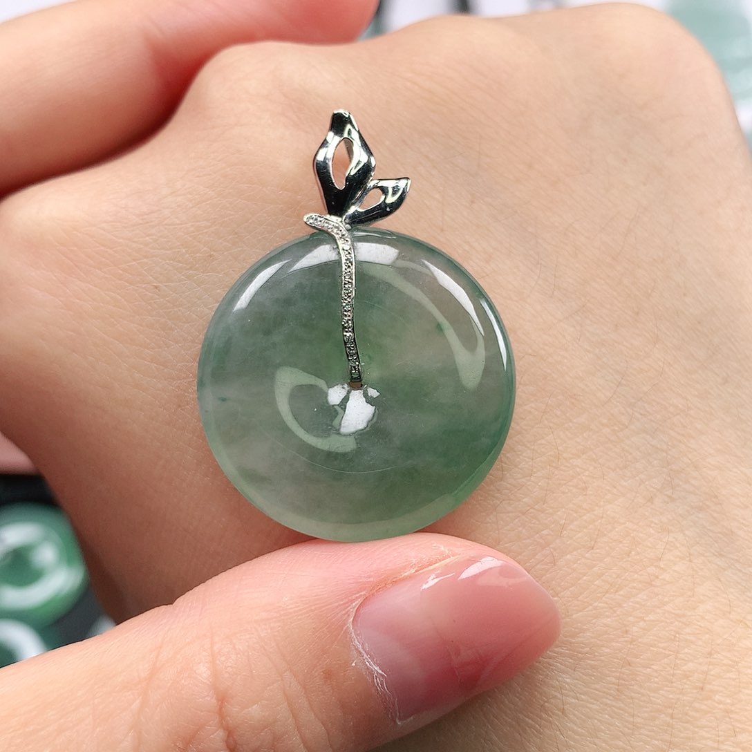 翡翠颈饰18K金镶嵌平安