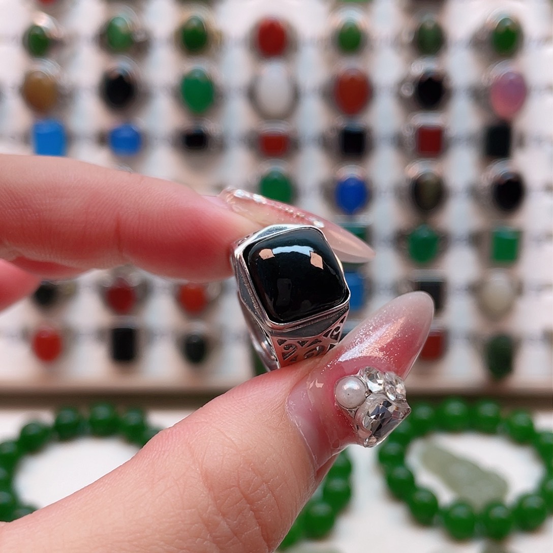 和田玉戒指银S925镶嵌包****音