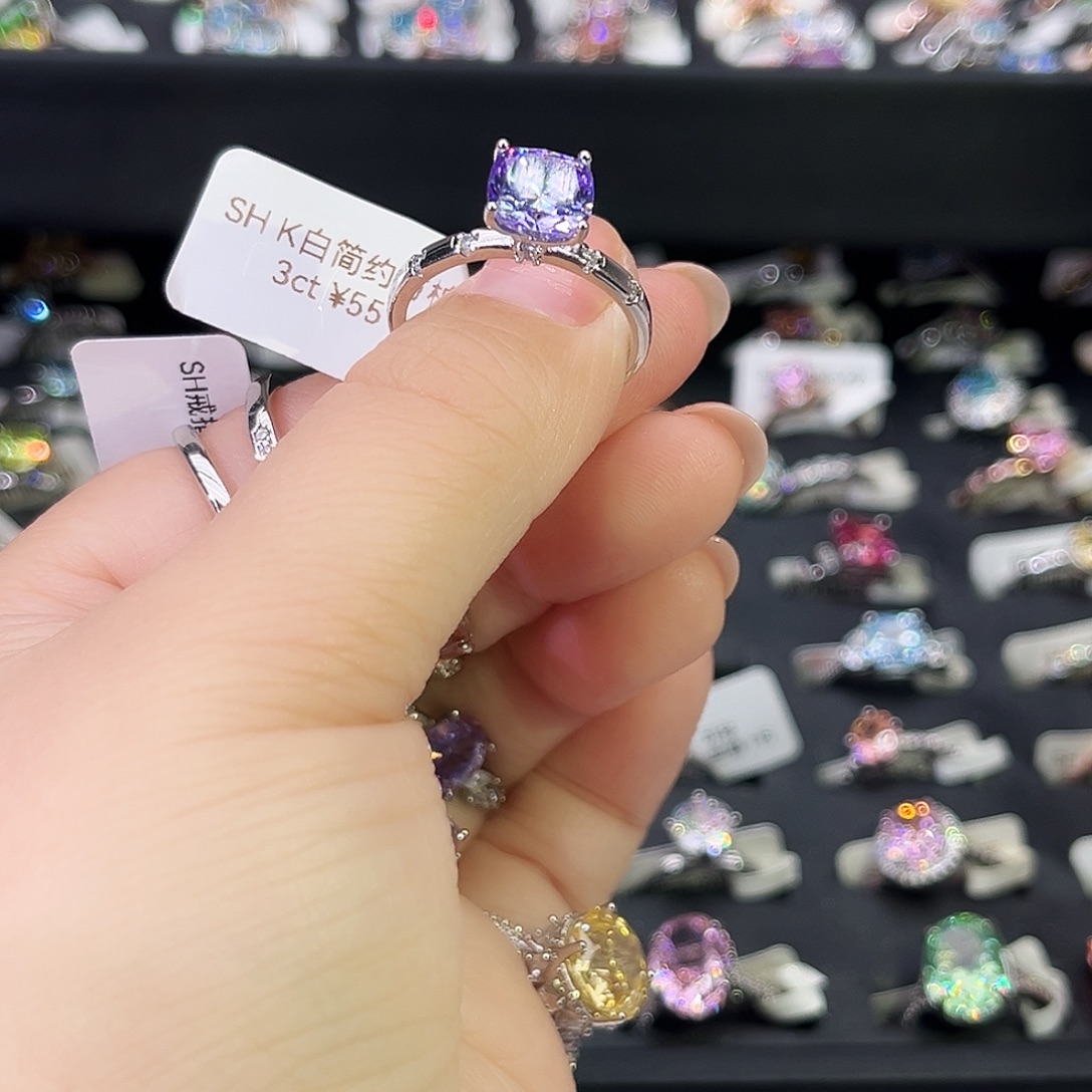 莫桑石非金属SH四爪皇冠紫钻方枕三卡-11.5