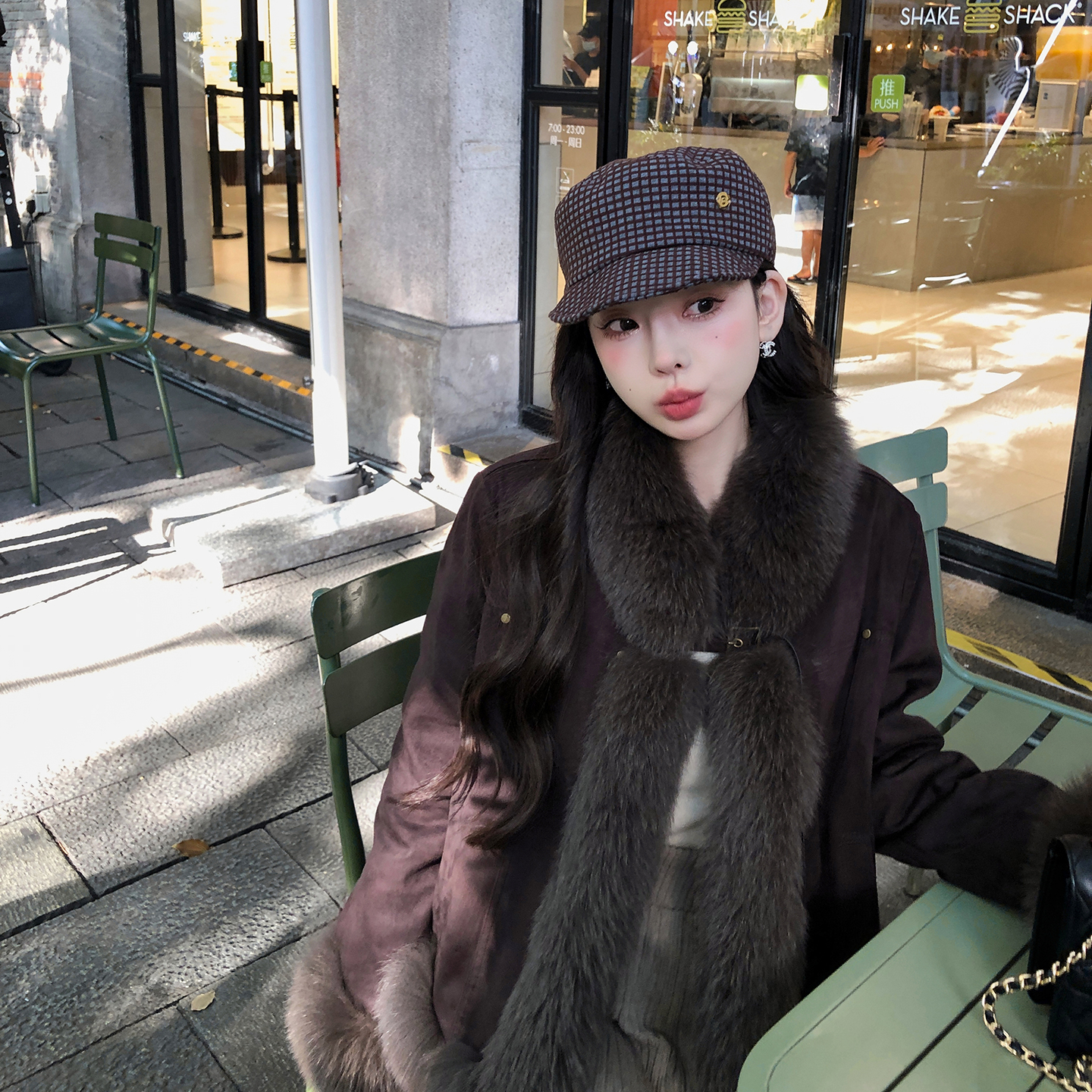 毛小鹿【悉尼时光】2025冬新款麂皮绒狐狸毛皮草外套女立领年轻款