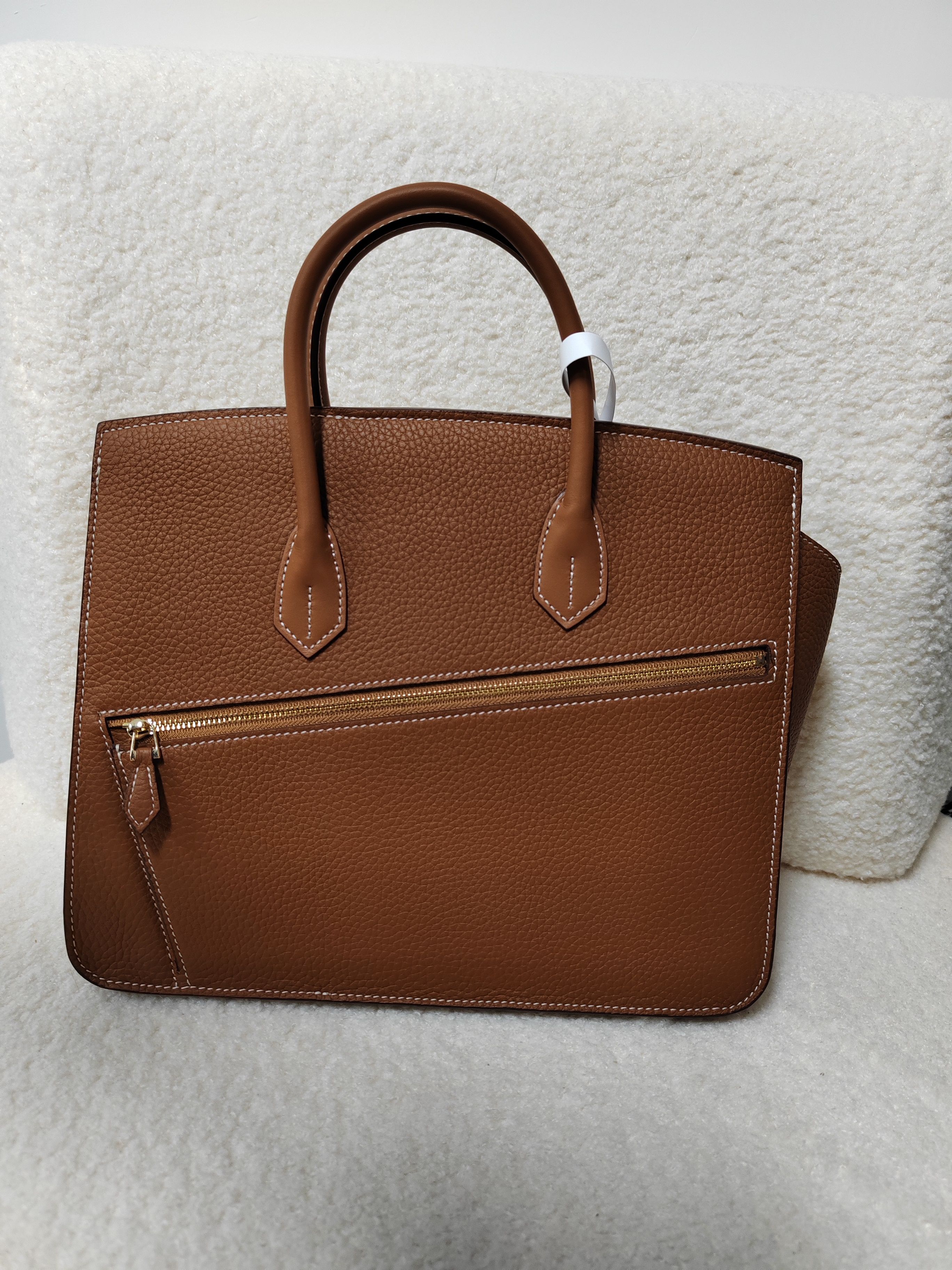 JINGQII【30cm】棕色金扣-进口牛皮 包包 手提女包 B-30573