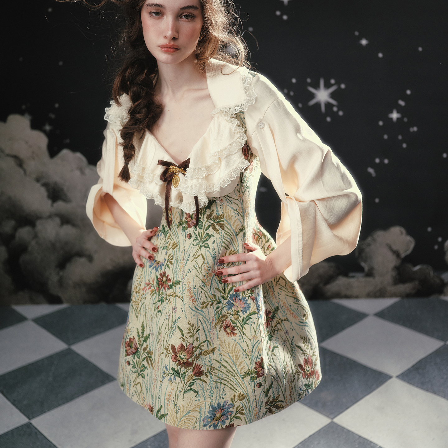 LaceMade 爱丽丝的草木集 法式油画风优雅通勤短款连衣裙小个子冬