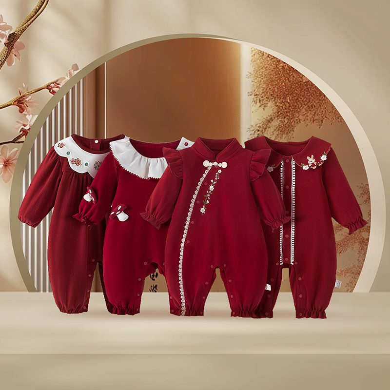 婴儿长袖连体衣春秋款衣服女宝宝公主风哈衣百天满月爬爬服外出服