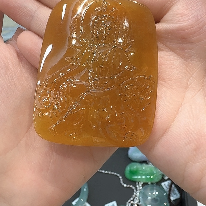 翡翠手镯未镶嵌冰黄翡普贤菩萨