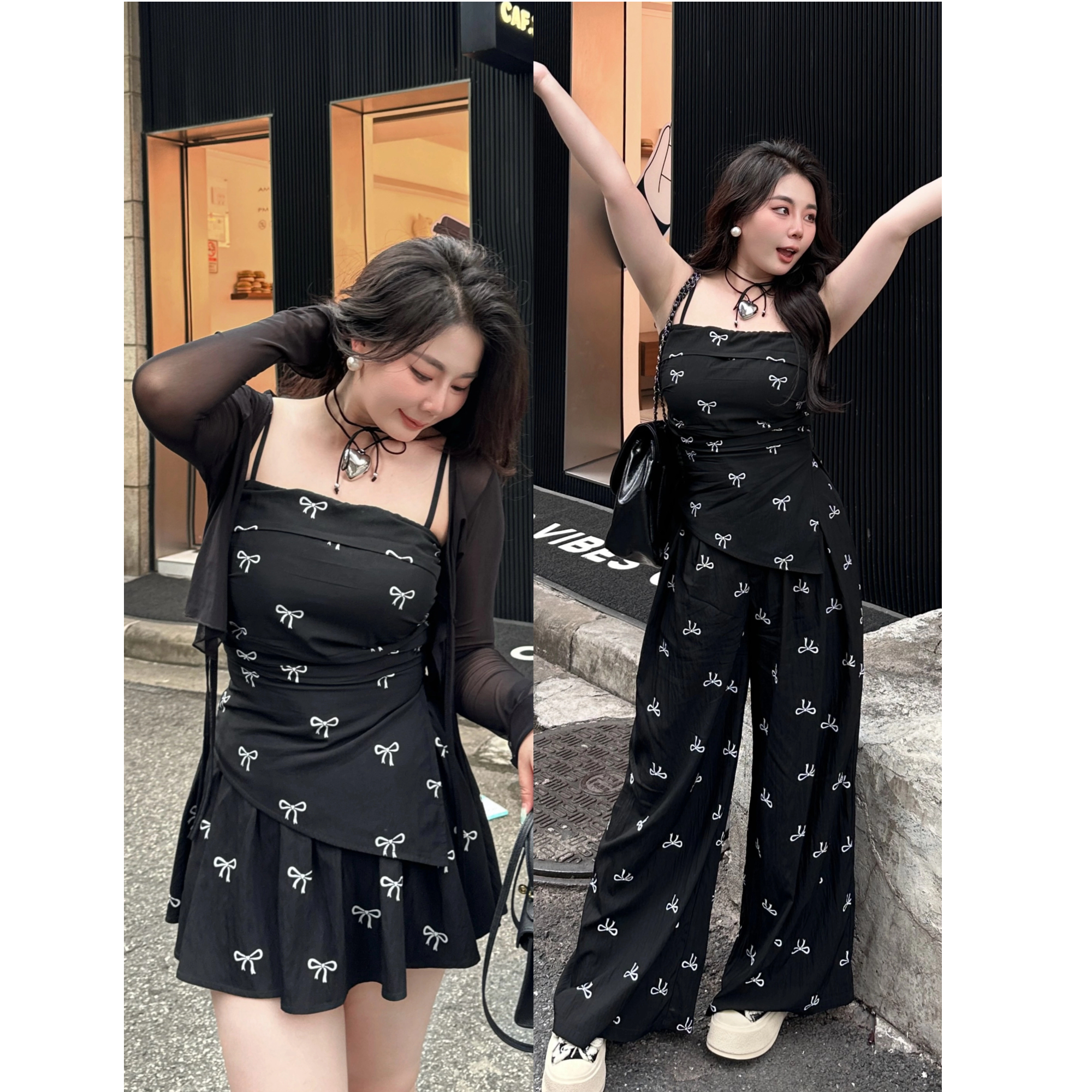 【啵啵】“恋夏告白”蝴蝶结吊带辣妹上衣修身显瘦长裤气质时尚裙子