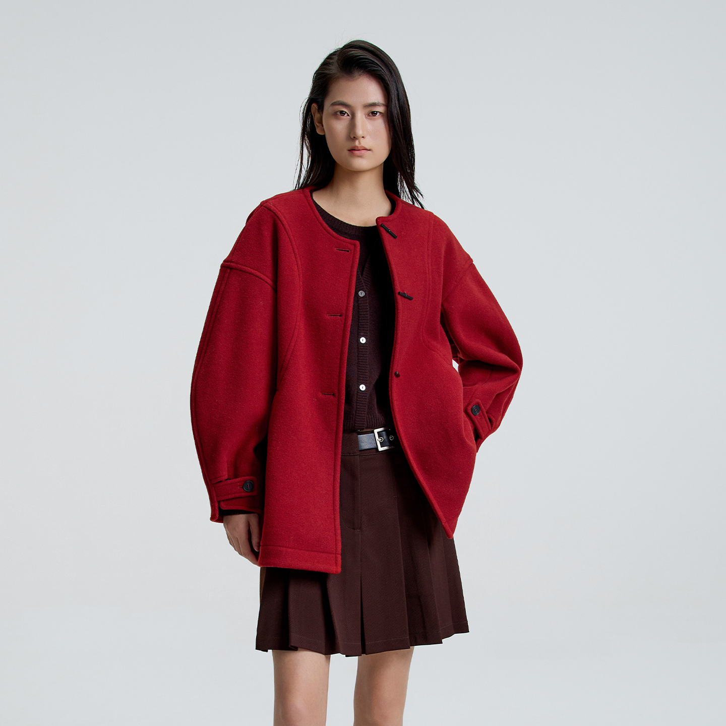 2025冬季女装厚款毛呢外套纯色短款外套休闲复古宽松时尚开衫