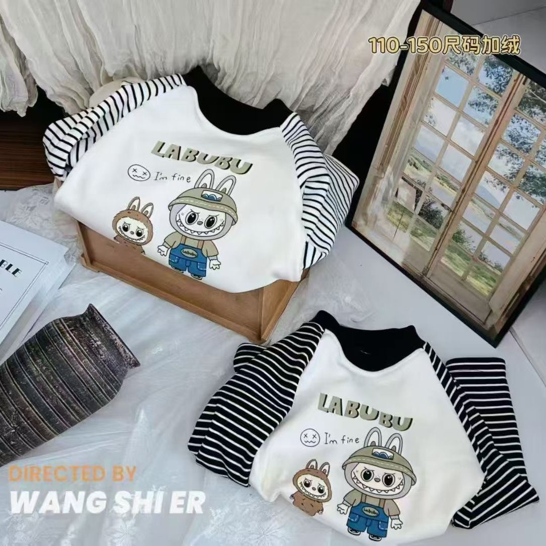 金冠儿童秋冬季加绒长袖卡通印花T恤