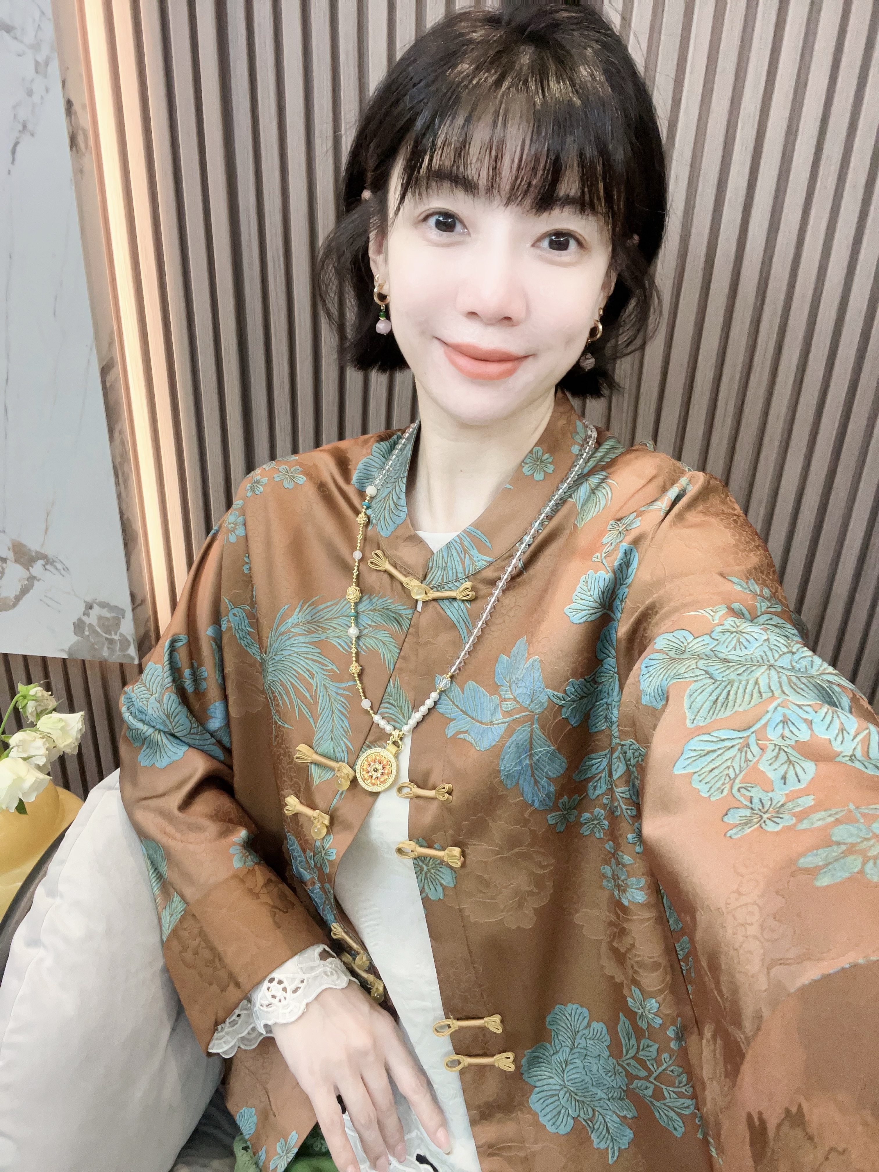 【花涧】新中式国风盘扣牡丹大提花时尚气质复古秋季开衫外套