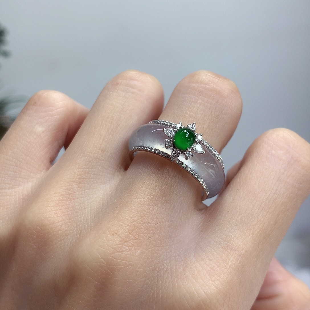 翡翠18K金镶嵌戒指15号一套