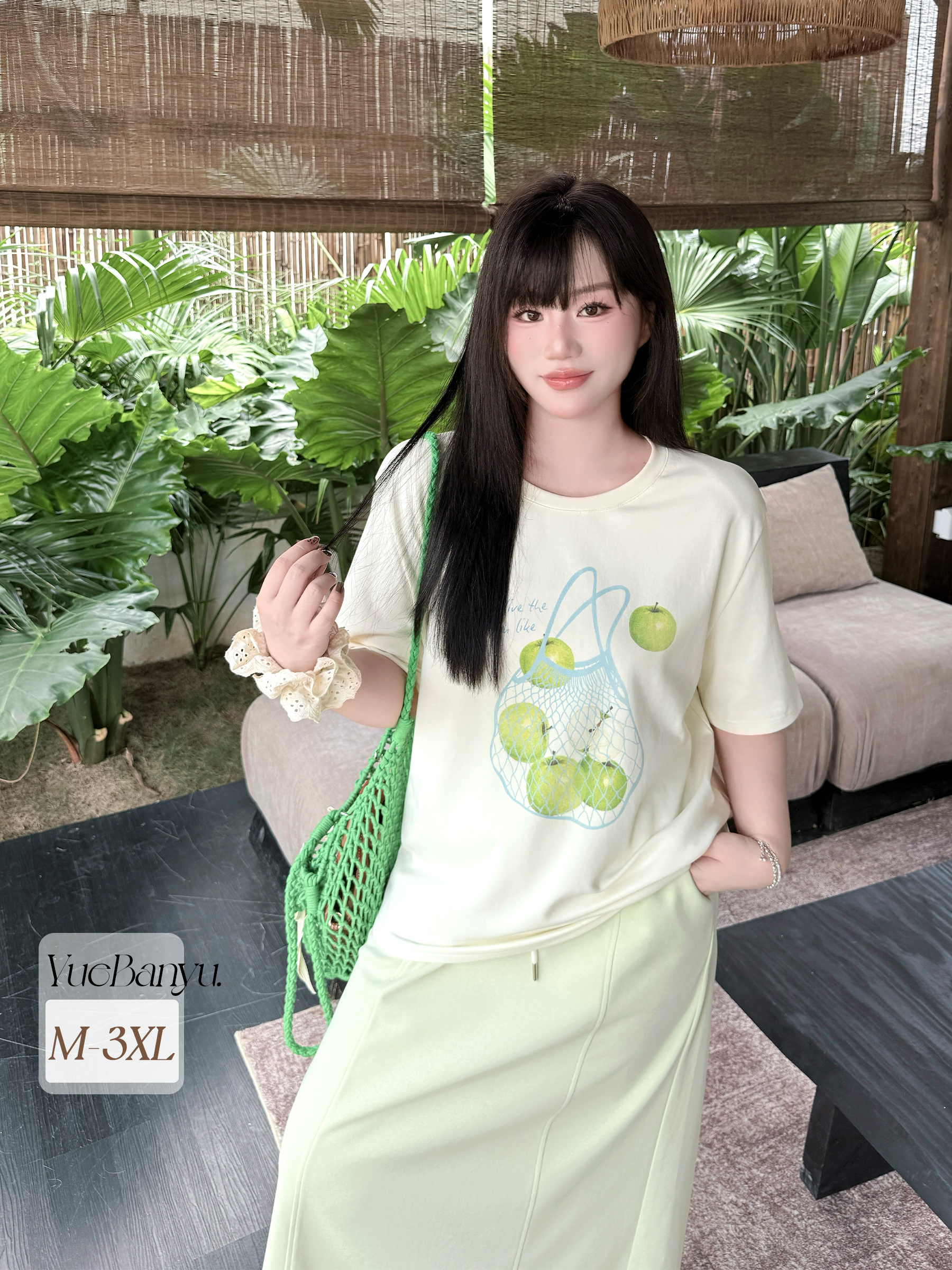 月半鱼【苏打水】夏季小清新显瘦T恤女百搭通勤上衣+半裙两件套