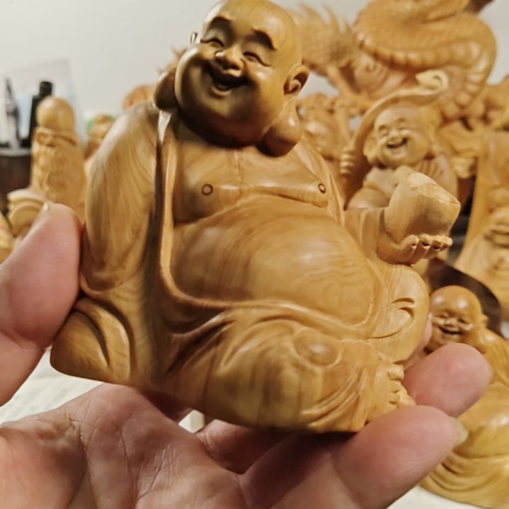 柏木全身雕大肚乐乐摆件
