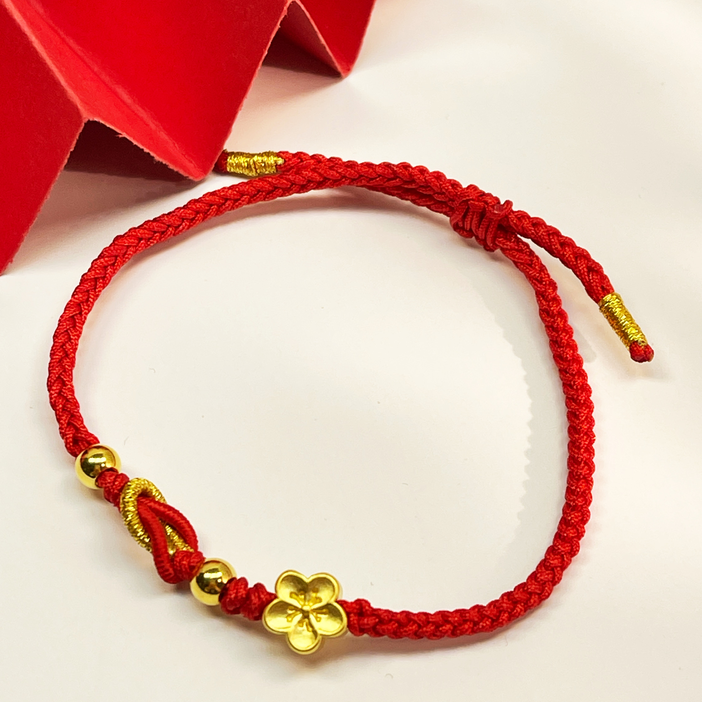 姐妹黄金 足金999 桃花烂漫小桃花编织手绳（赠编绳）