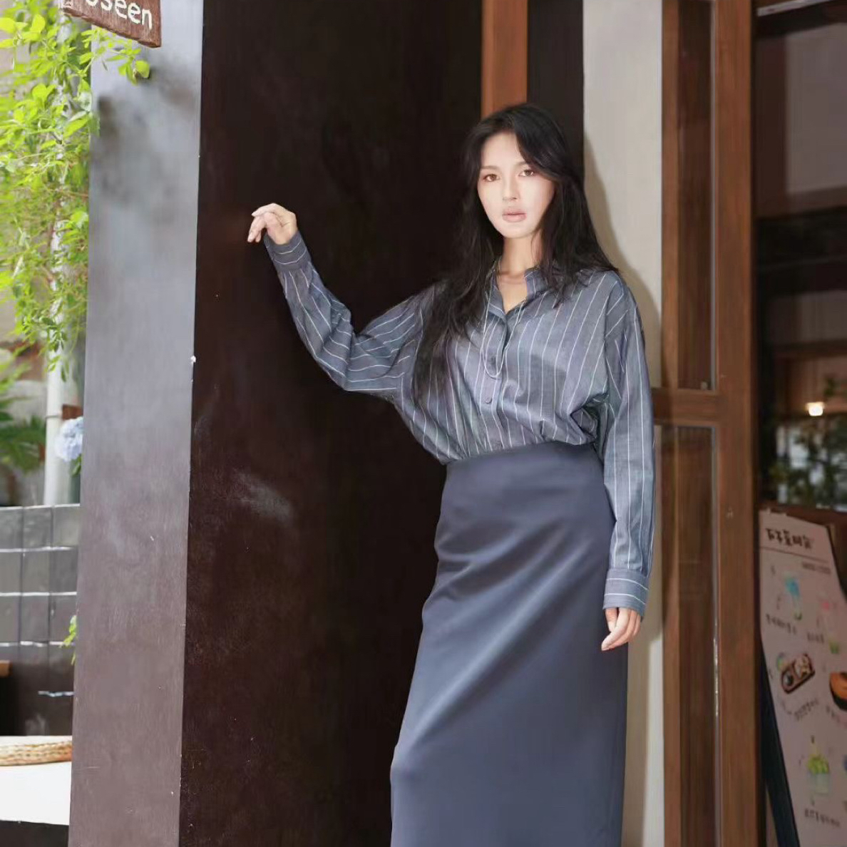 韩风复古百搭长袖宽松条纹衬衫女秋季通勤气质上衣