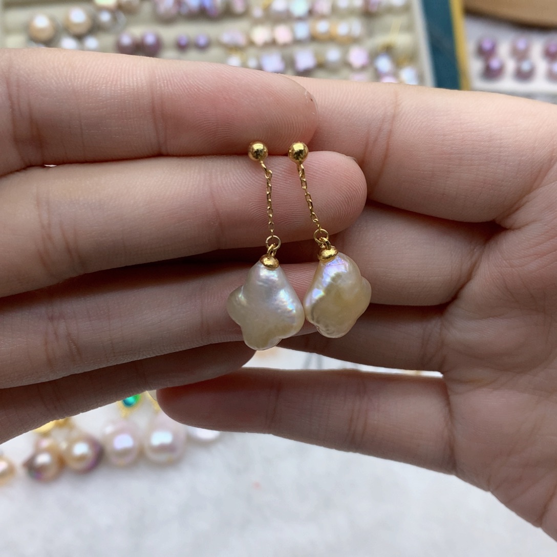 耳饰银S925镶嵌淡水珍珠