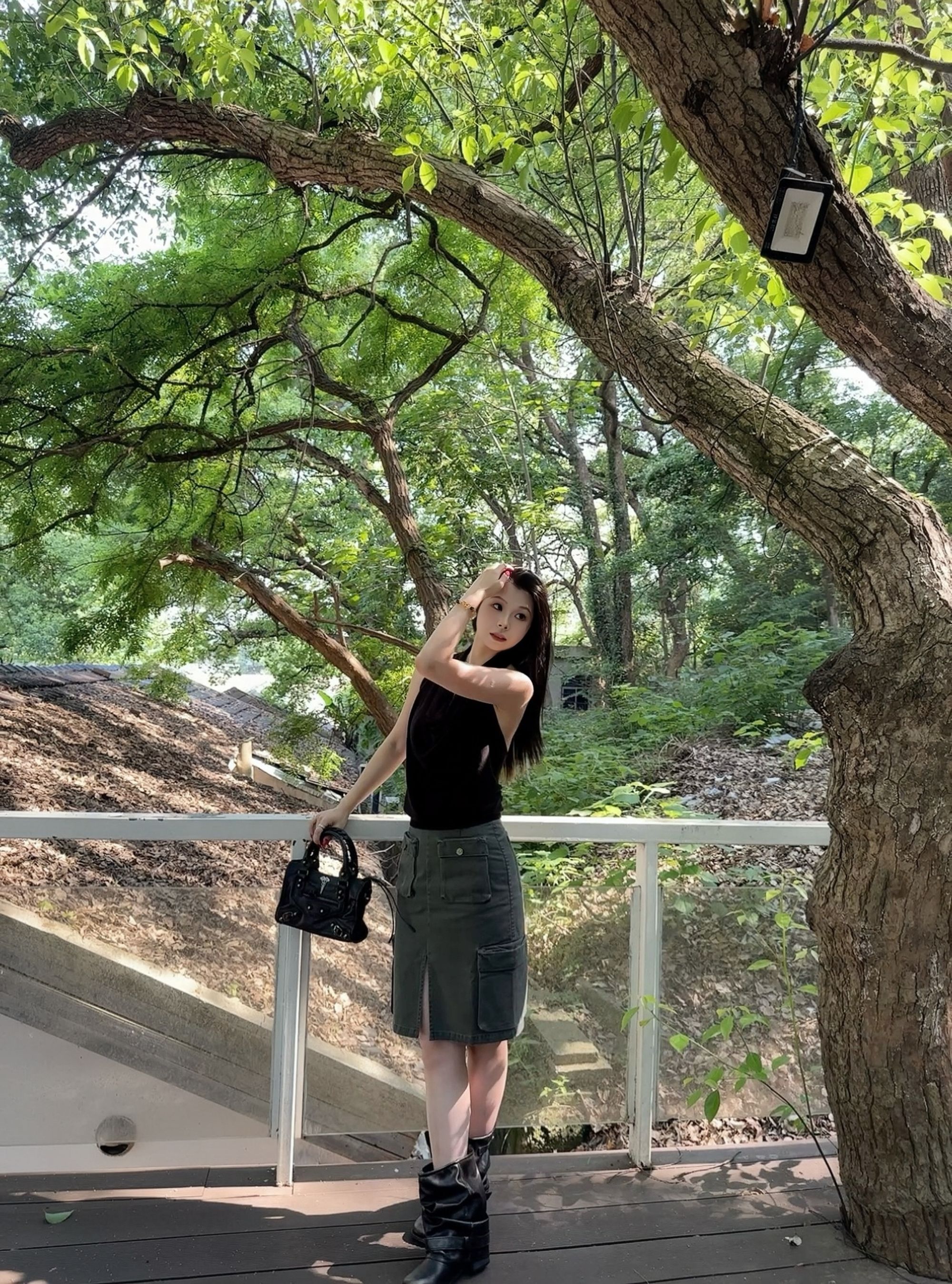 Niya复古橄榄绿水洗半身裙开衩高级工装时尚直筒半身裙360205086