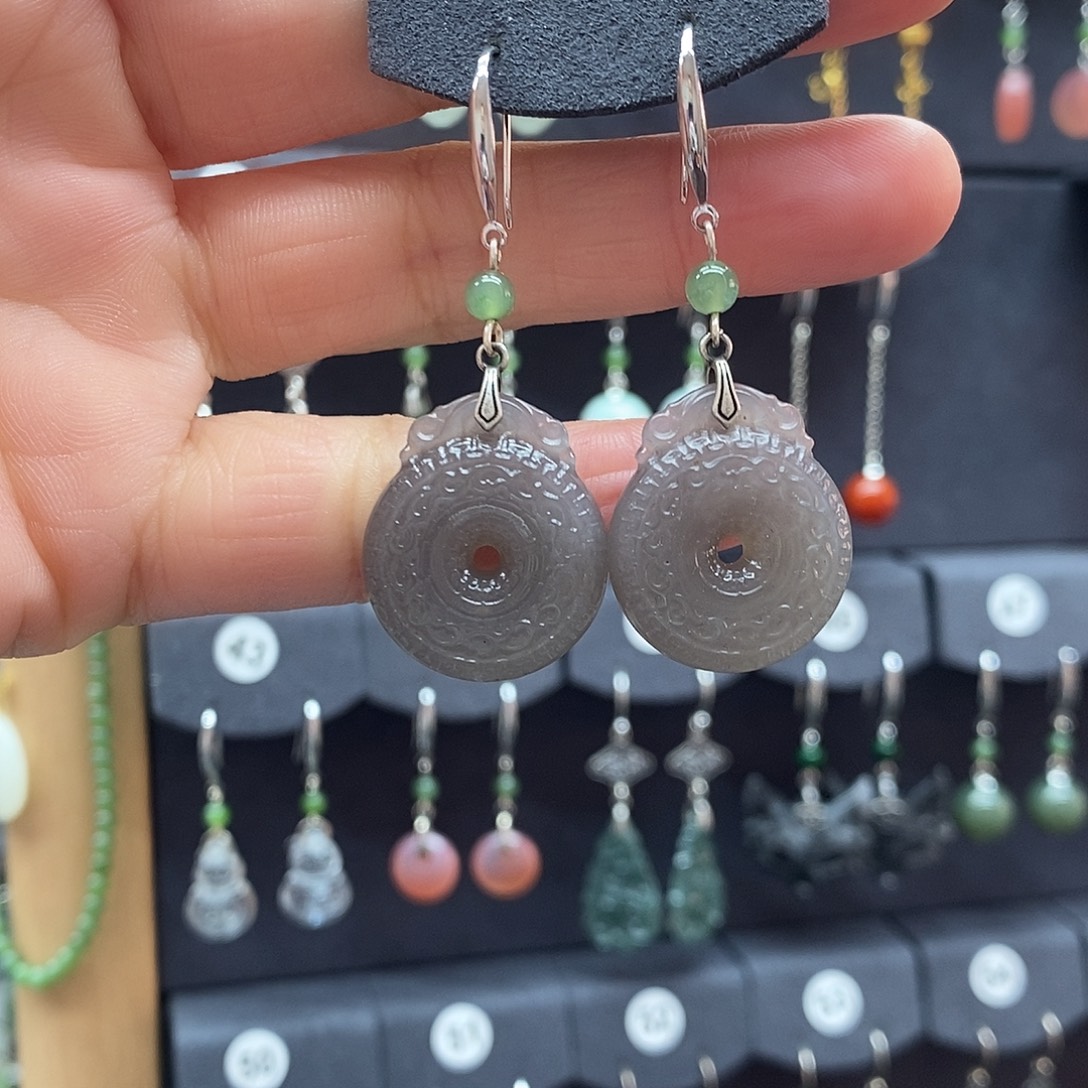 啊****和田玉银S925镶嵌耳饰