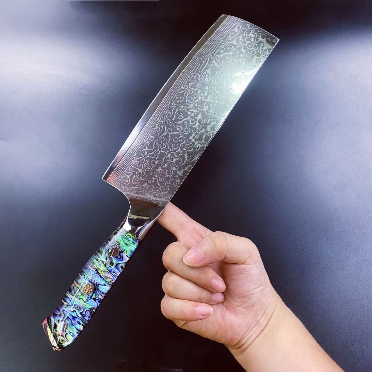 马士革高碳钢芯雨点纹日式小菜切进口贝壳树脂柄60±2HRC