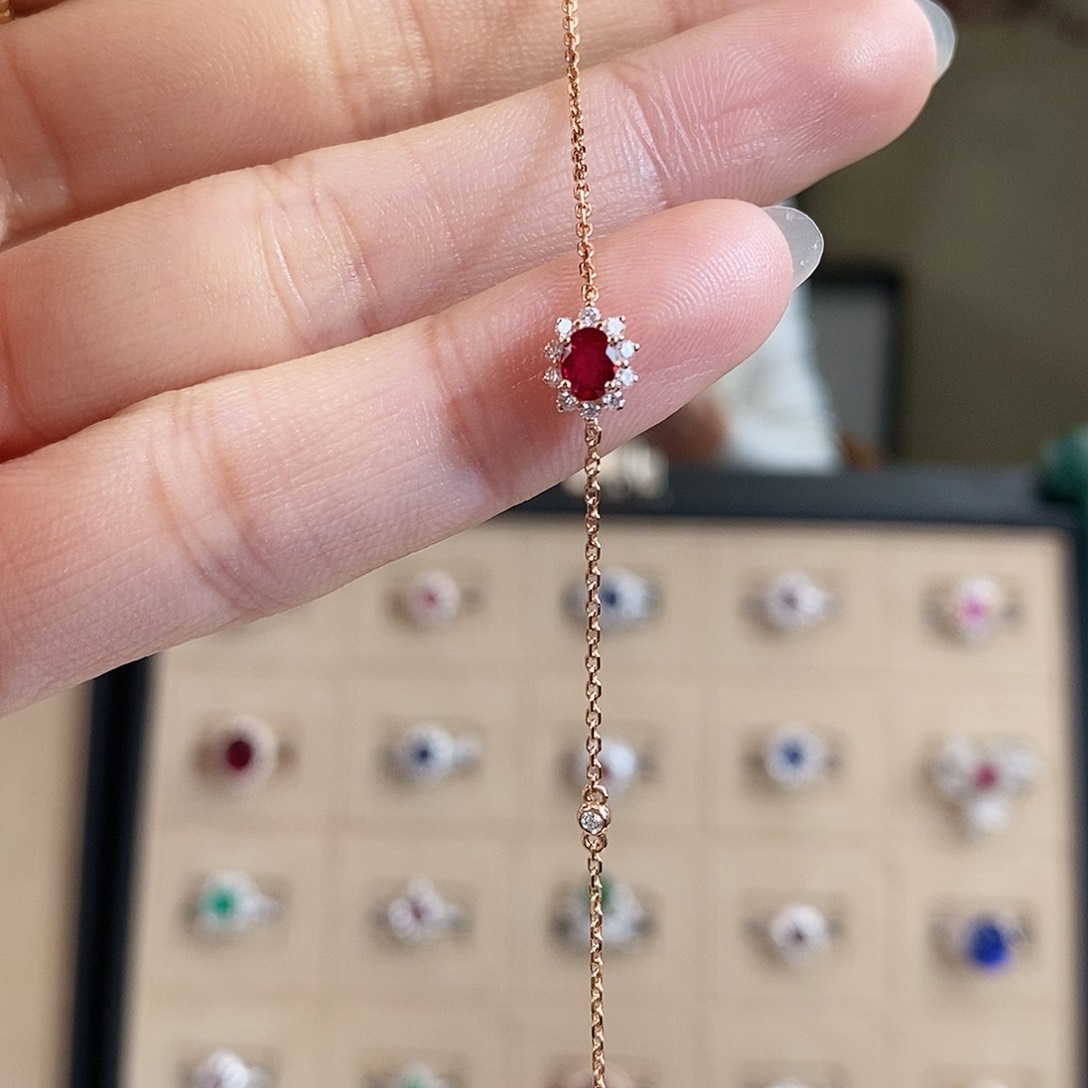 红宝石手链18K金镶嵌20分