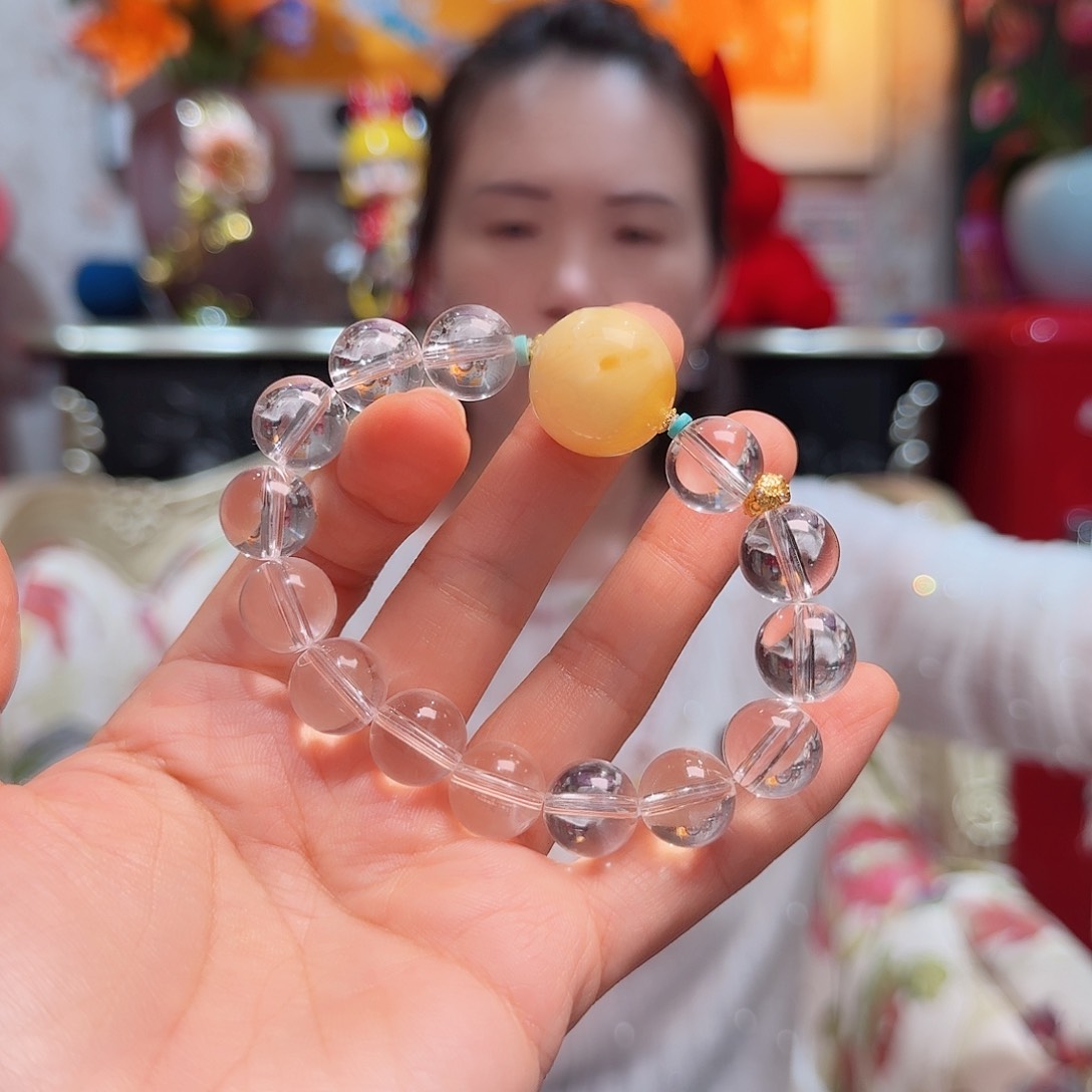 水晶手串18K金镶嵌手串