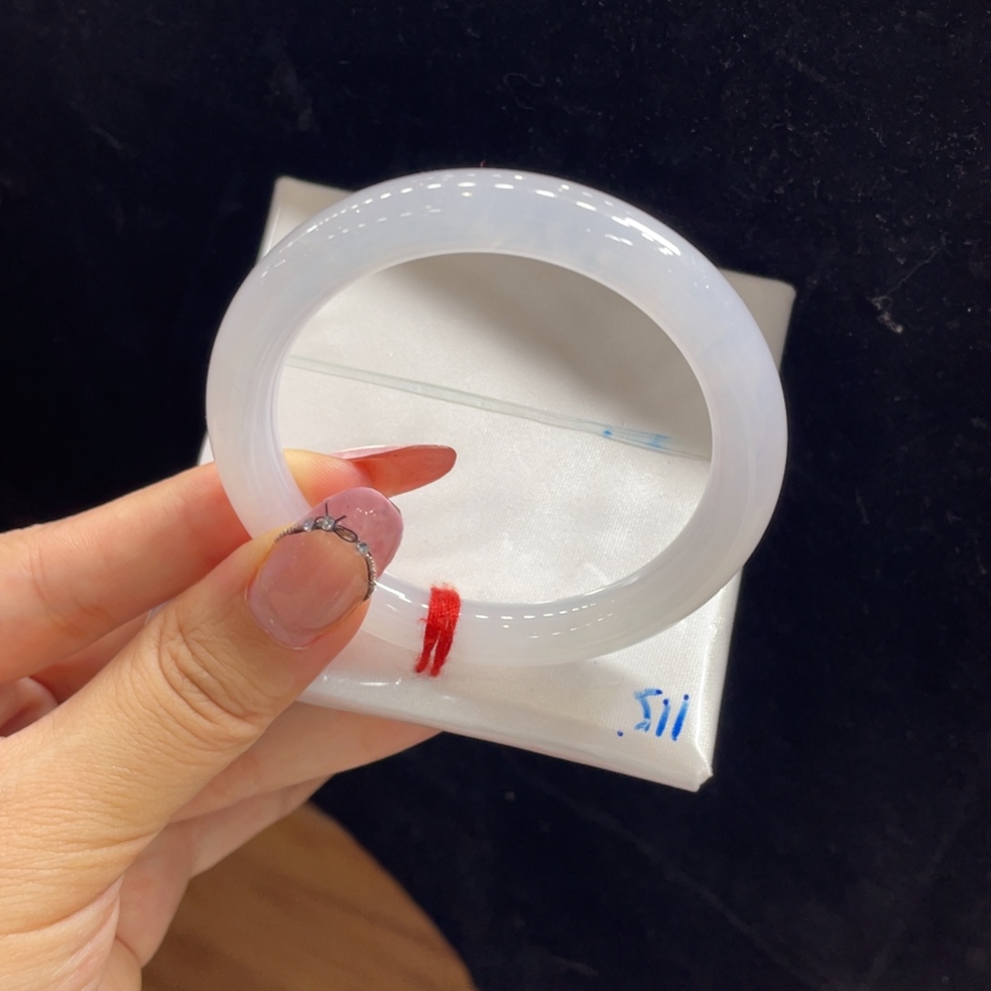 翡翠未镶嵌手镯04号 51.6圆条白月光