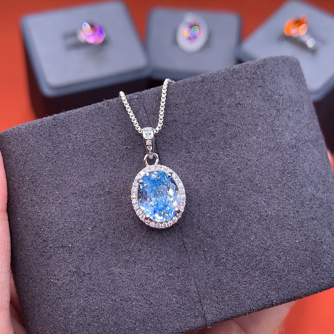 银S925镶嵌海蓝宝石颈饰