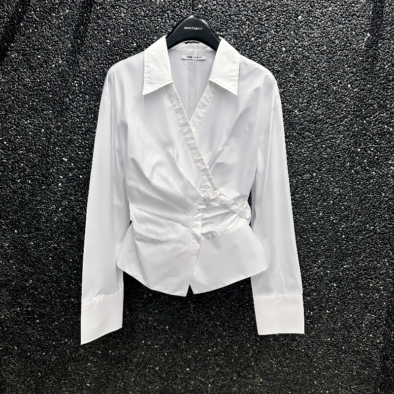 “三月和风”法式设计轻奢白色长袖衬衫女春夏款时尚百搭收腰上衣