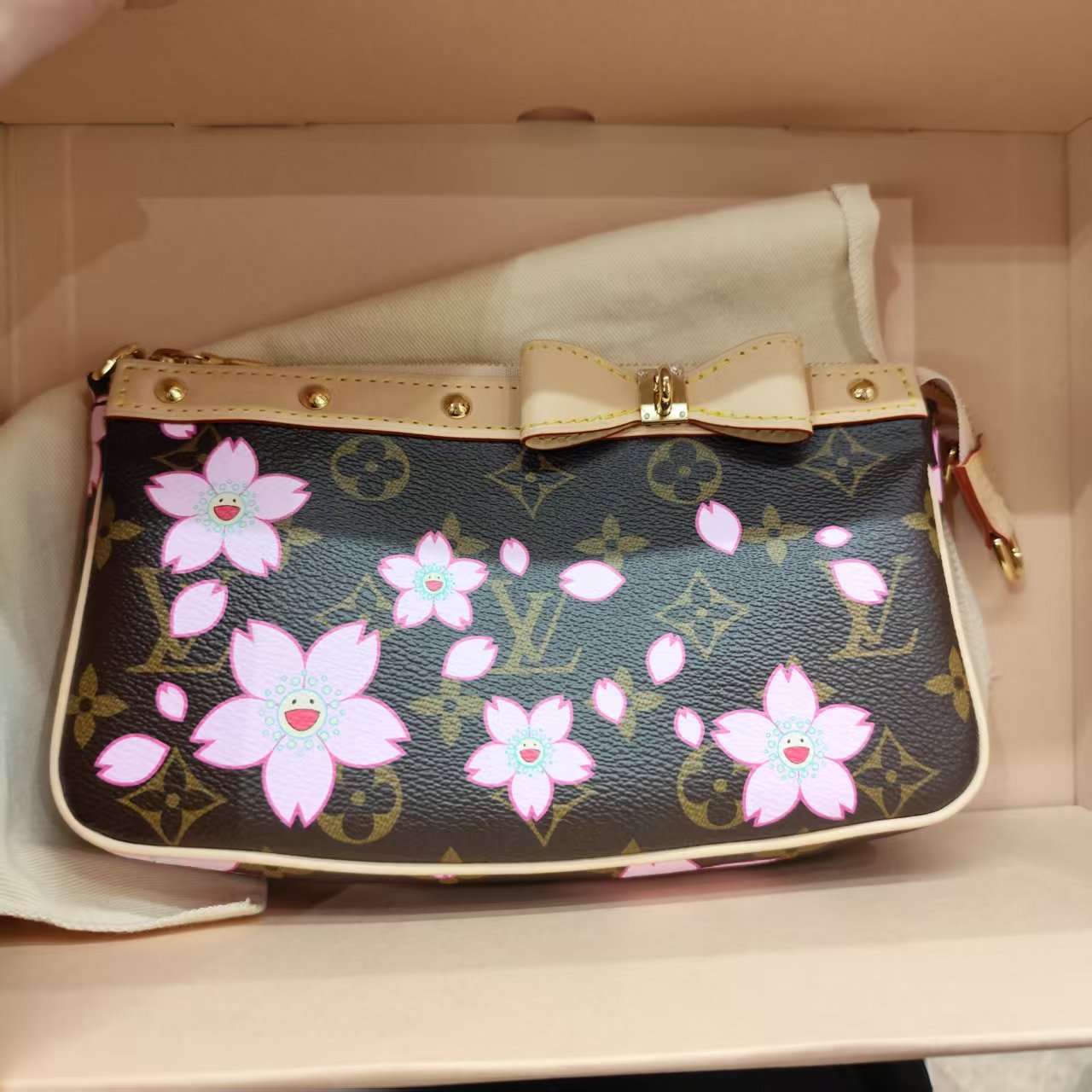 未使用 LouisVuitton/路易威登 村上隆樱花系列 大麻将单肩包