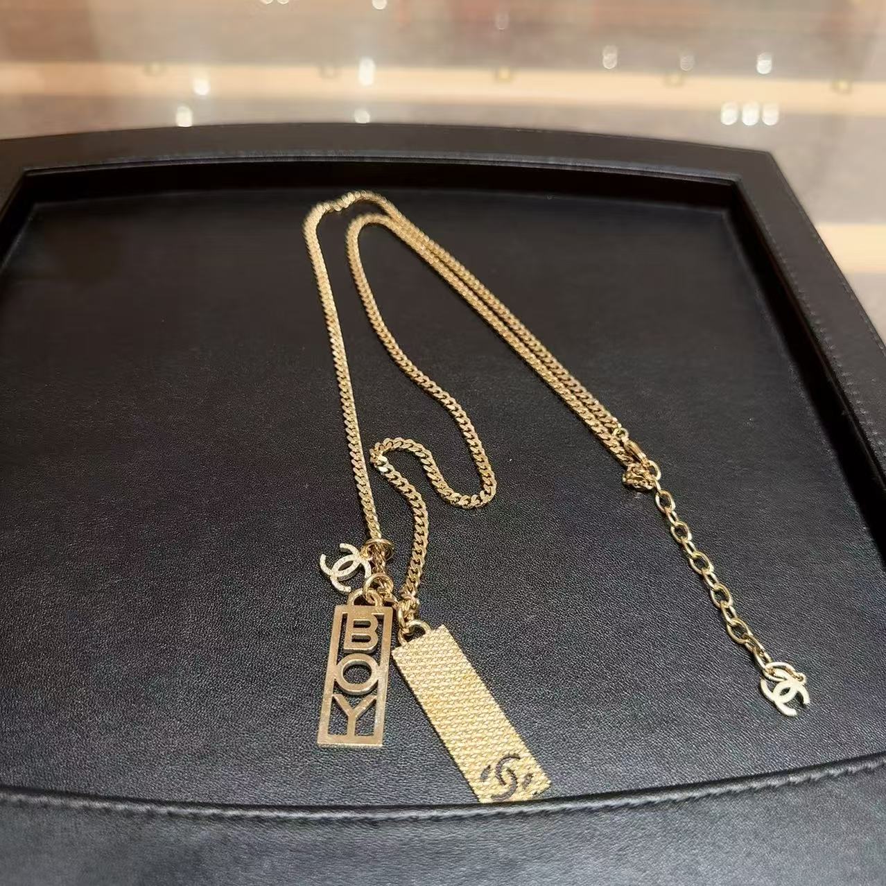 99新 Chanel/香奈儿 22C 金色boy长吊牌双C闪钻长项链 毛衣链