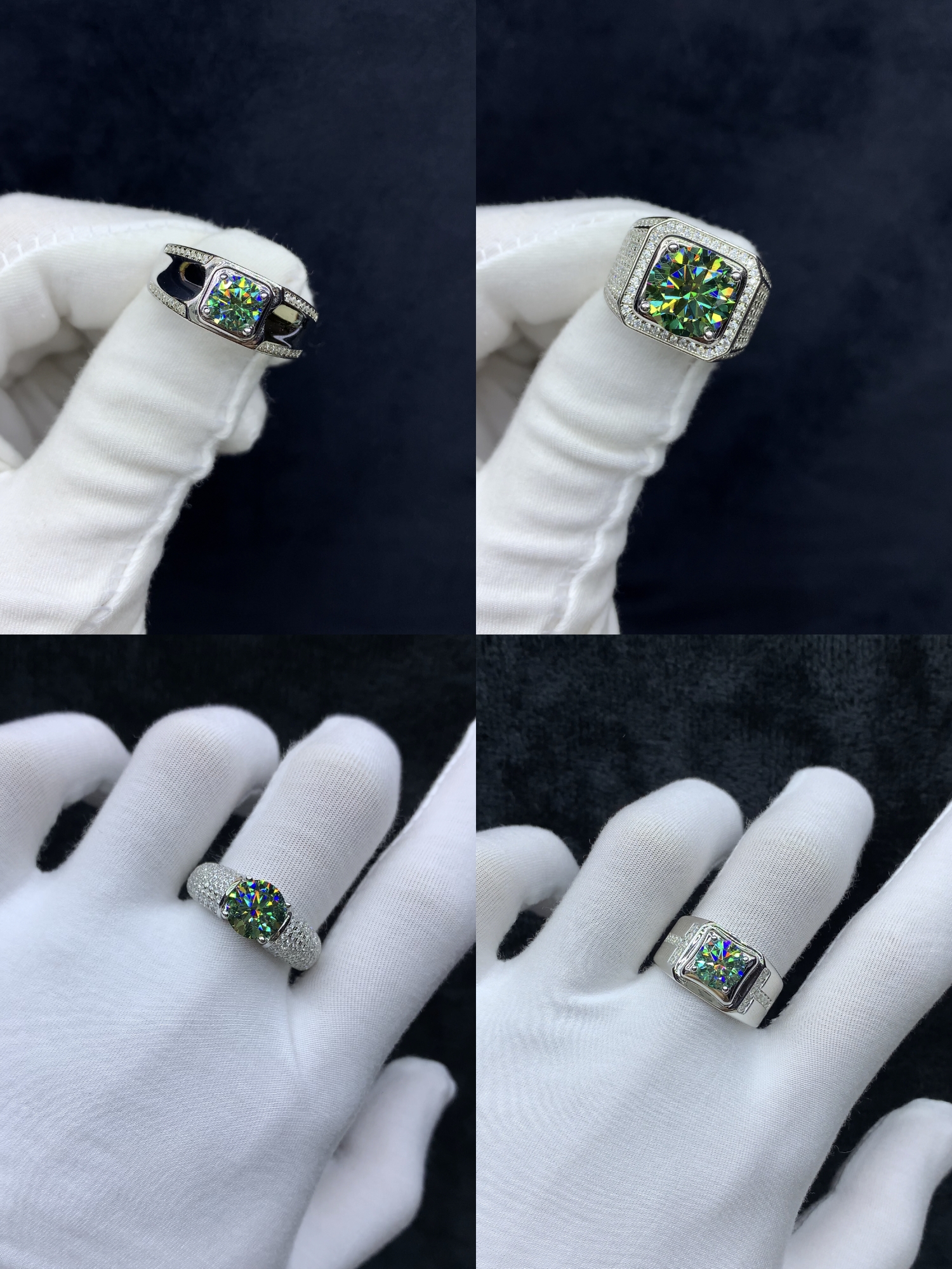 925银莫桑石戒指 【绿色男士】大气时尚简约男士满钻镶嵌情侣莫桑戒