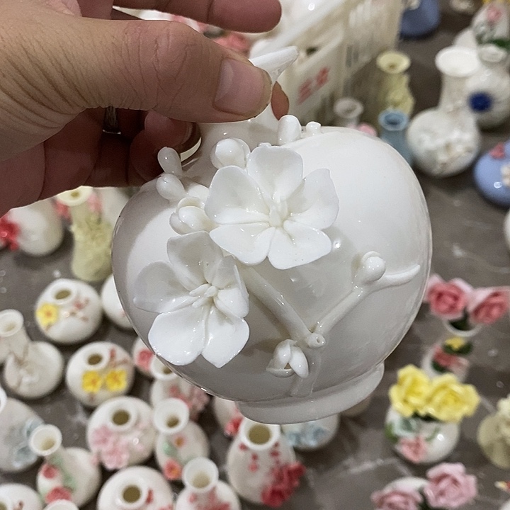 瓷片纯手工陶瓷花摆件瑕