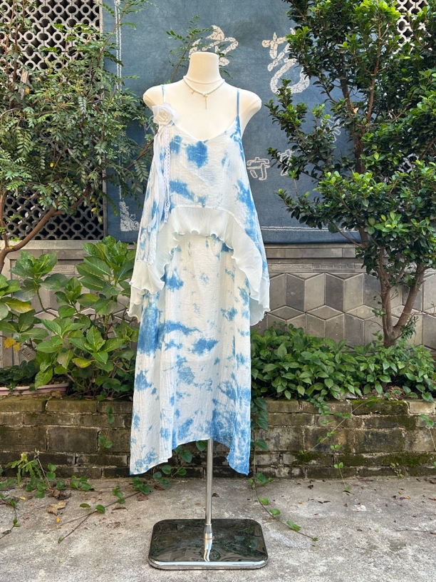 212扎染双层不规则吊带蛋糕裙