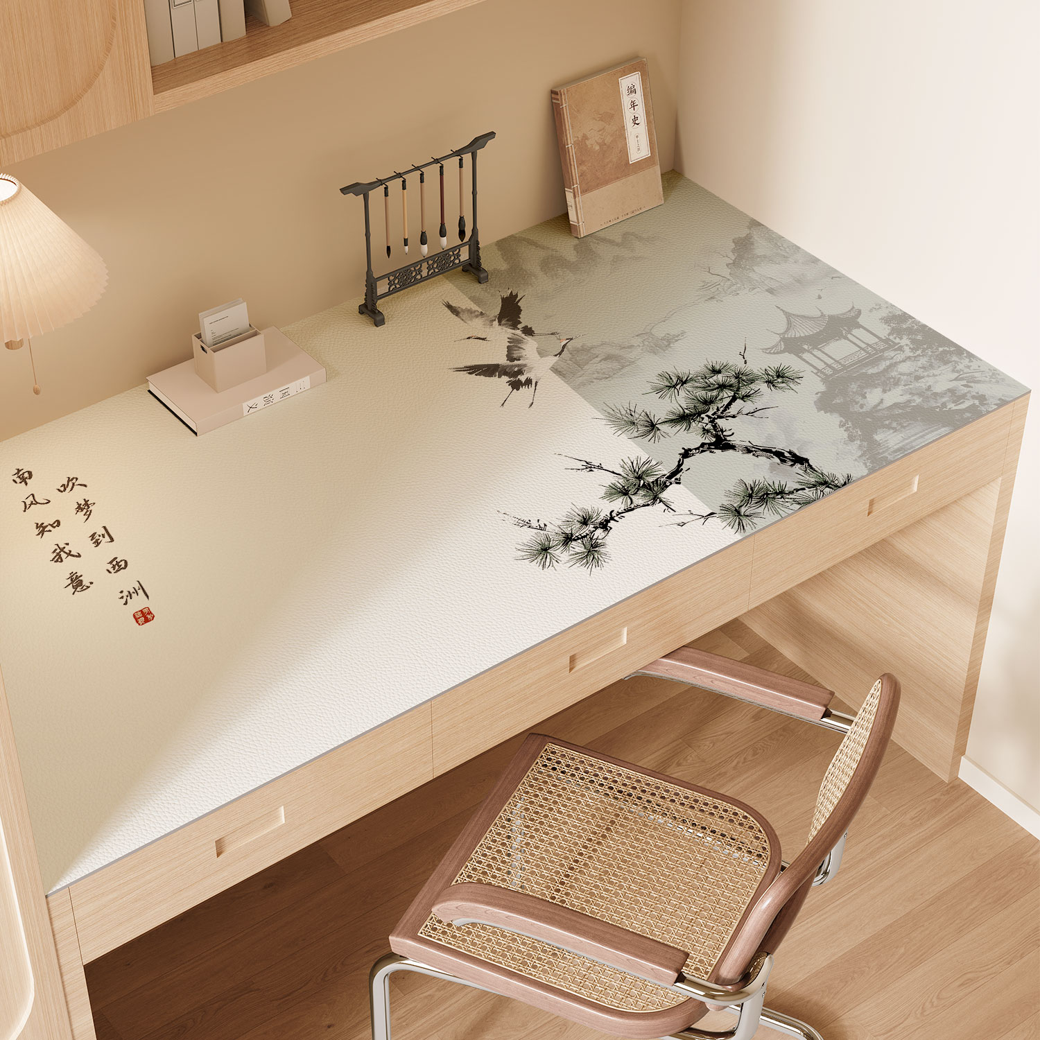 新中式书画桌垫防水防油免洗学习桌面保护垫2025新款国风专用桌布