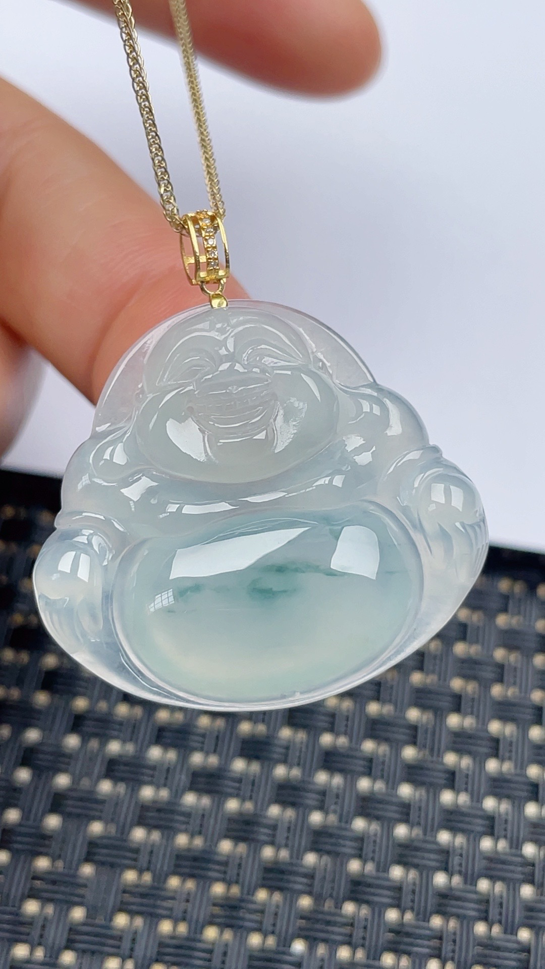 缅甸天然翡翠A货冰飘花佛公吊坠尺寸31.6-34.2-6.2