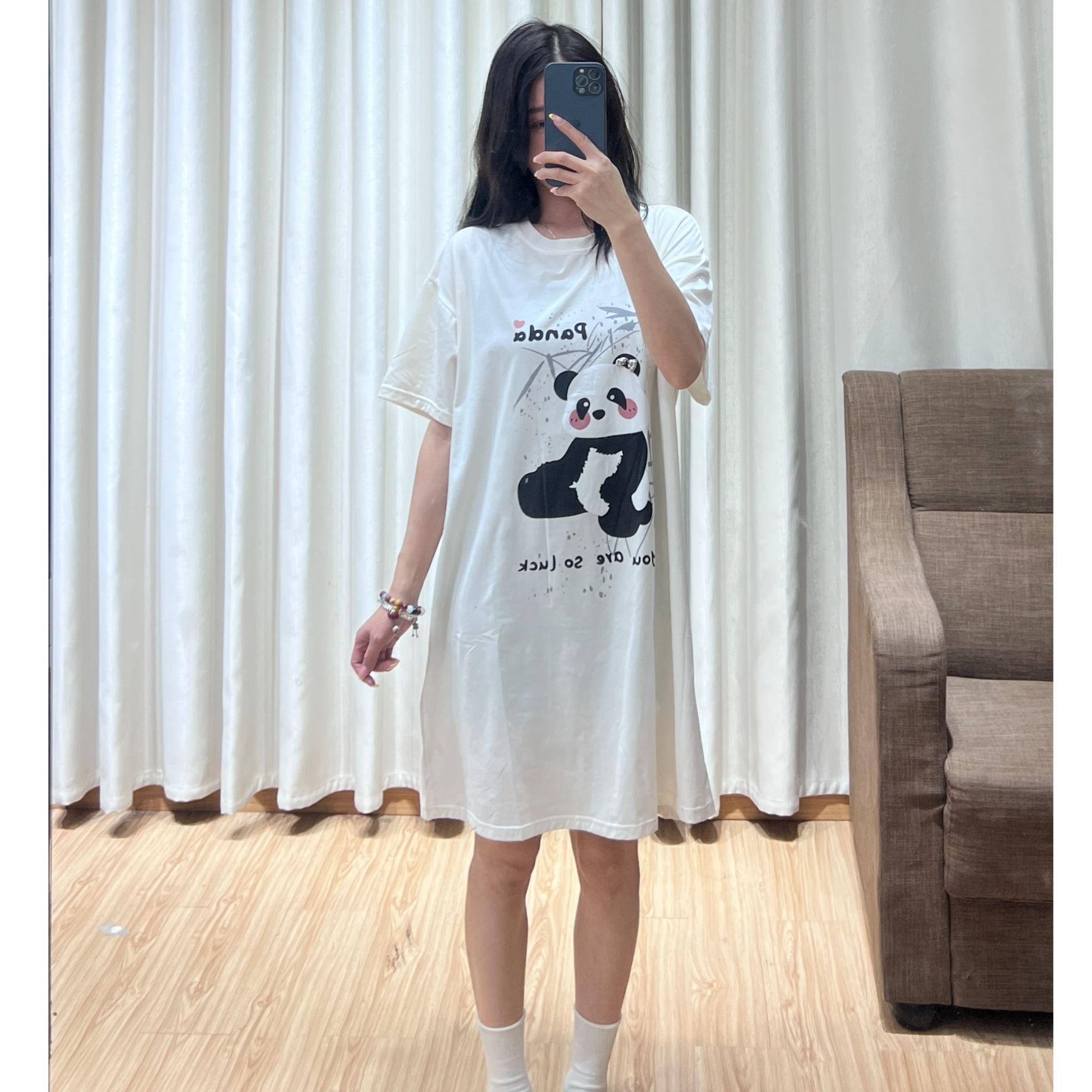 夏季睡裙女士棉薄款卡通宽松圆领连衣裙家居服57022A