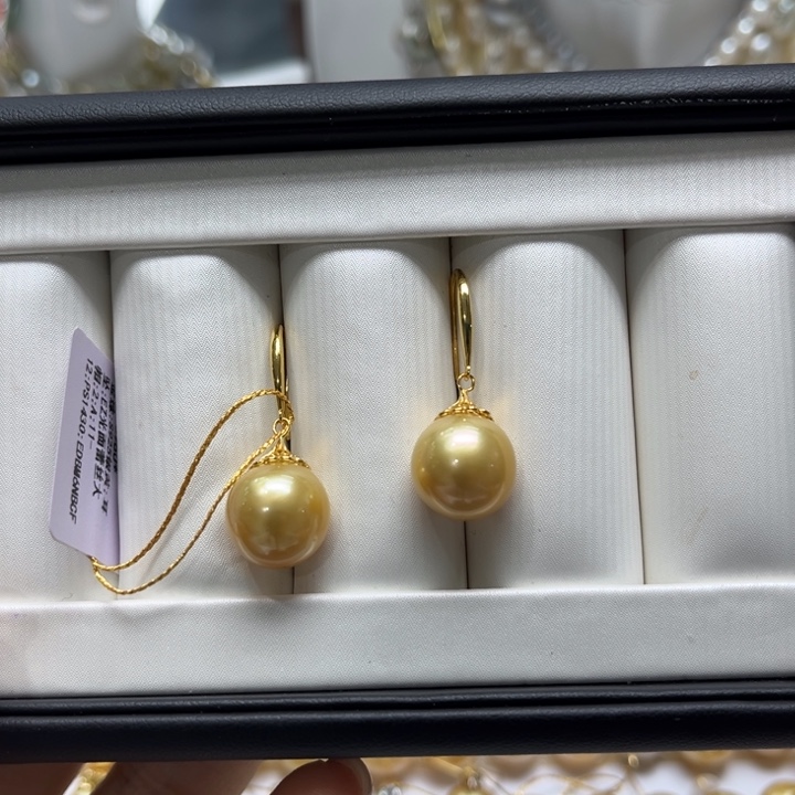 海水珍珠耳饰银S925镶嵌11-12mm