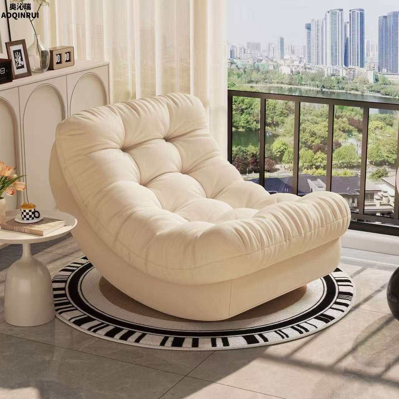 奥沁瑞实木月亮摇摇椅躺椅成人懒人沙发椅客厅阳台家用单人休闲椅