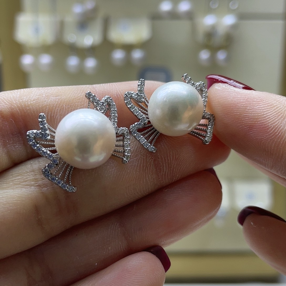 淡水珍珠耳饰银S925镶嵌