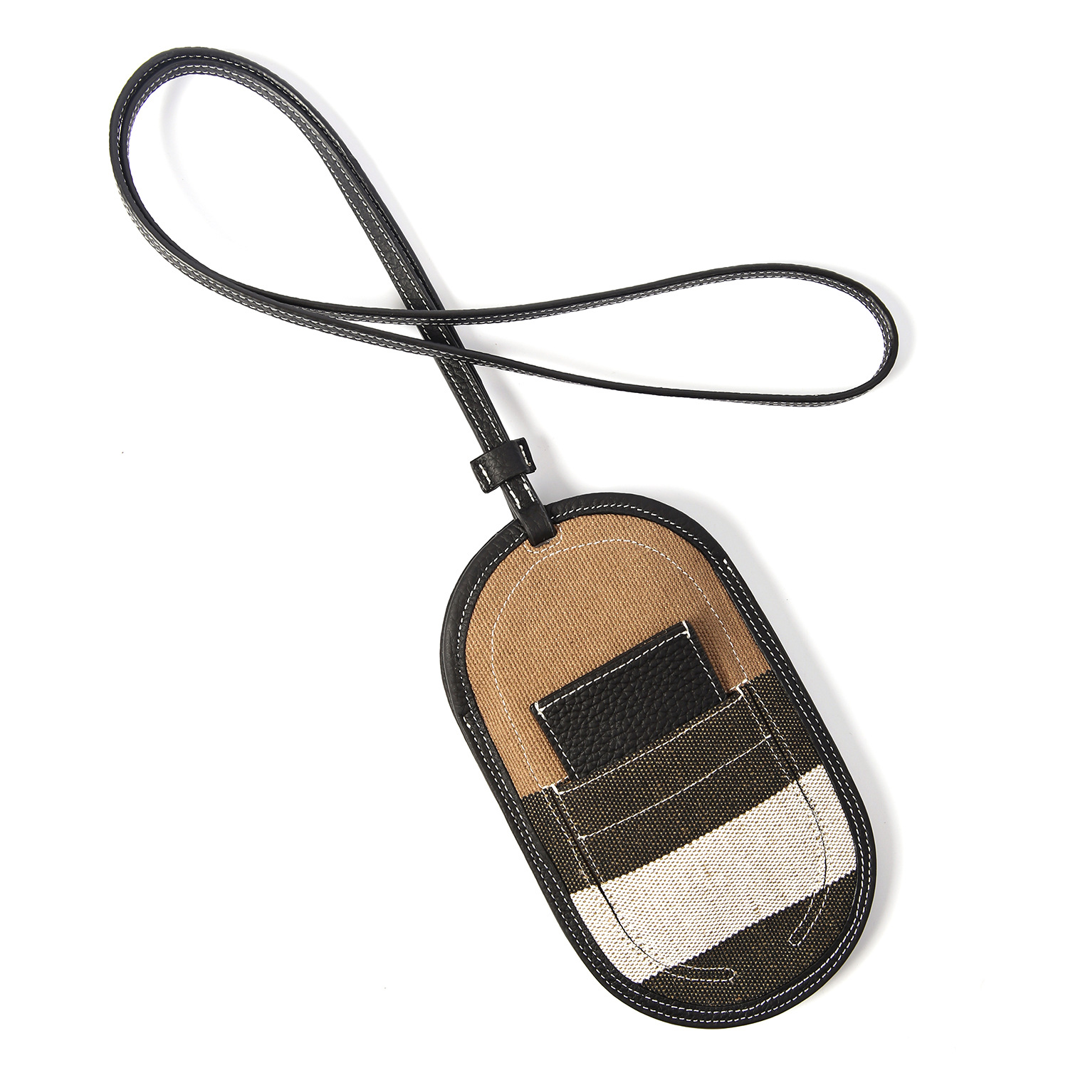 出口外贸挂脖手机包黄麻配头层牛皮男女迷你小包-21198