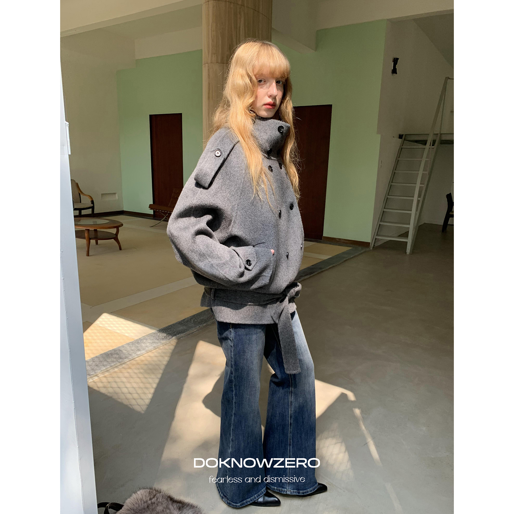 DKZ高质感短款立领双面呢外套