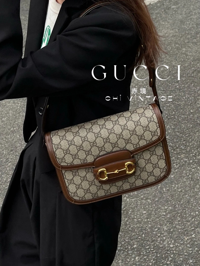 99新 GUCCI/古驰 8957 老花1955马鞍经典百搭休闲斜挎包中号
