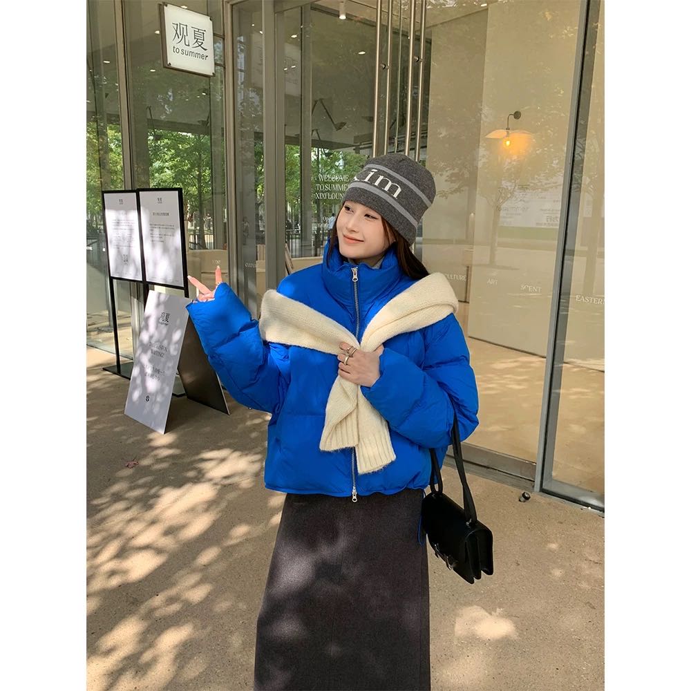 冬季羽绒服新款韩版糖果色立领短款女洋气时尚加厚白鸭面包服外套