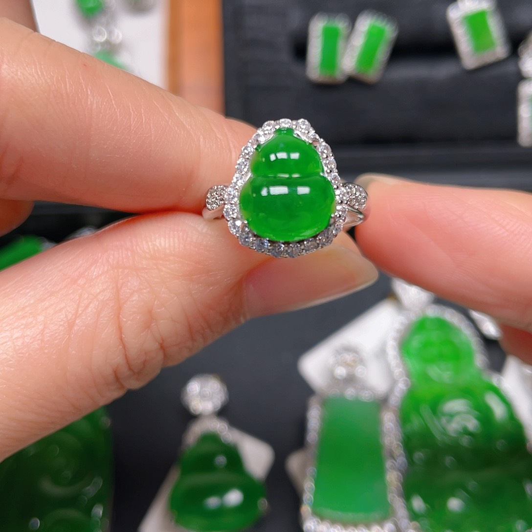 银S925镶嵌戒指翡翠戒指6323